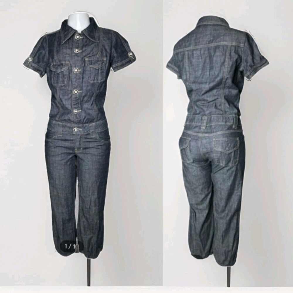 Vintage Y2K Baby Phat Denim Utility Jumpsuit Dark Wash NOS Dark Wash Size 3
